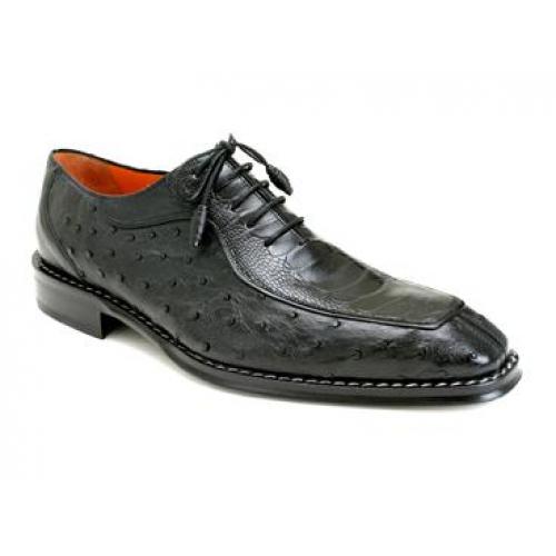 Mezlan Platinum Collection "Hutchins" 3172 Black Genuine Ostrich Leg Vamp Shoes